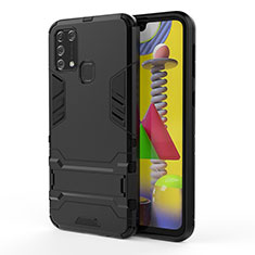 Custodia Silicone e Plastica Opaca Cover con Supporto KC2 per Samsung Galaxy M31 Nero