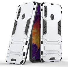 Custodia Silicone e Plastica Opaca Cover con Supporto KC2 per Samsung Galaxy M40 Bianco
