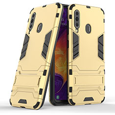 Custodia Silicone e Plastica Opaca Cover con Supporto KC2 per Samsung Galaxy M40 Oro