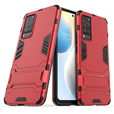 Custodia Silicone e Plastica Opaca Cover con Supporto KC2 per Vivo X60 Pro 5G Rosso