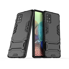 Custodia Silicone e Plastica Opaca Cover con Supporto KC3 per Samsung Galaxy A71 4G A715 Nero