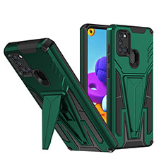 Custodia Silicone e Plastica Opaca Cover con Supporto MQ1 per Samsung Galaxy A21s Verde