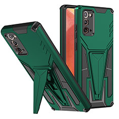 Custodia Silicone e Plastica Opaca Cover con Supporto MQ1 per Samsung Galaxy Note 20 5G Verde