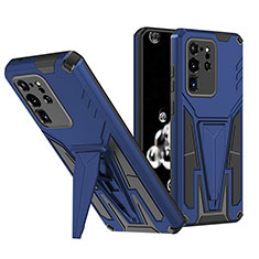 Custodia Silicone e Plastica Opaca Cover con Supporto MQ1 per Samsung Galaxy S20 Ultra Blu