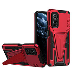 Custodia Silicone e Plastica Opaca Cover con Supporto MQ1 per Xiaomi Mi 10T Pro 5G Rosso