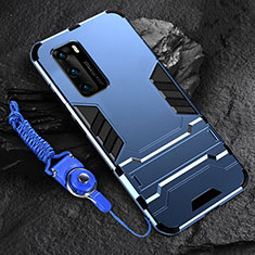 Custodia Silicone e Plastica Opaca Cover con Supporto per Huawei P40 Blu