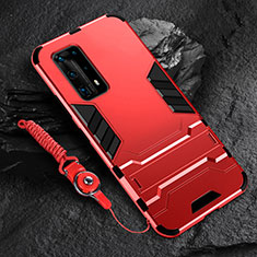 Custodia Silicone e Plastica Opaca Cover con Supporto per Huawei P40 Pro+ Plus Rosso
