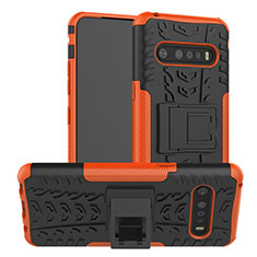 Custodia Silicone e Plastica Opaca Cover con Supporto per LG V60 ThinQ 5G Arancione