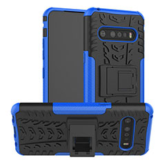 Custodia Silicone e Plastica Opaca Cover con Supporto per LG V60 ThinQ 5G Blu