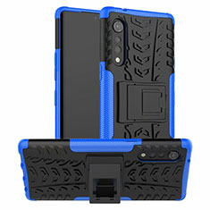 Custodia Silicone e Plastica Opaca Cover con Supporto per LG Velvet 4G Blu