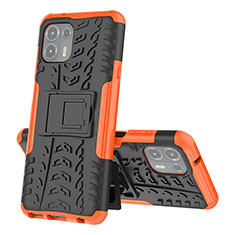 Custodia Silicone e Plastica Opaca Cover con Supporto per Motorola Moto Edge 20 Lite 5G Arancione
