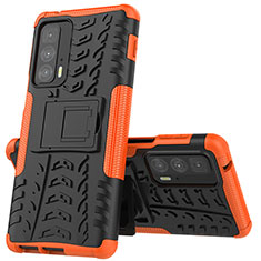 Custodia Silicone e Plastica Opaca Cover con Supporto per Motorola Moto Edge 20 Pro 5G Arancione