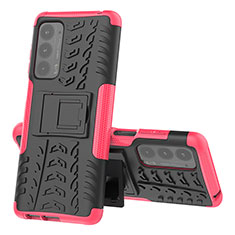 Custodia Silicone e Plastica Opaca Cover con Supporto per Motorola Moto Edge (2021) 5G Rosa Caldo