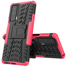 Custodia Silicone e Plastica Opaca Cover con Supporto per Motorola Moto Edge Lite 5G Rosa Caldo