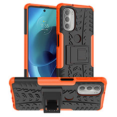 Custodia Silicone e Plastica Opaca Cover con Supporto per Motorola Moto G51 5G Arancione
