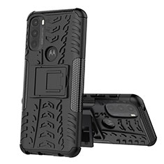 Custodia Silicone e Plastica Opaca Cover con Supporto per Motorola Moto G71 5G Nero