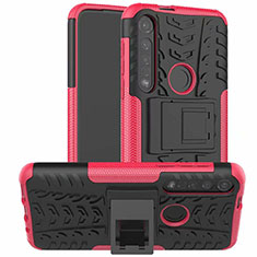 Custodia Silicone e Plastica Opaca Cover con Supporto per Motorola Moto G8 Plus Rosa Caldo
