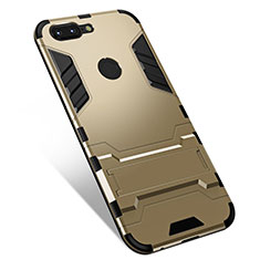 Custodia Silicone e Plastica Opaca Cover con Supporto per OnePlus 5T A5010 Oro