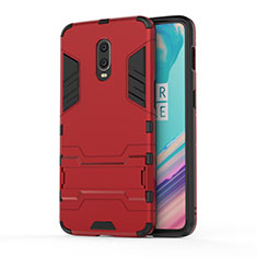 Custodia Silicone e Plastica Opaca Cover con Supporto per OnePlus 7 Rosso