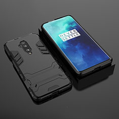 Custodia Silicone e Plastica Opaca Cover con Supporto per OnePlus 7T Pro 5G Nero
