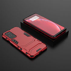 Custodia Silicone e Plastica Opaca Cover con Supporto per OnePlus 9 Pro 5G Rosso