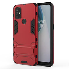 Custodia Silicone e Plastica Opaca Cover con Supporto per OnePlus Nord N10 5G Rosso