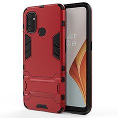 Custodia Silicone e Plastica Opaca Cover con Supporto per OnePlus Nord N100 Rosso