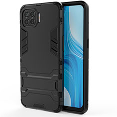 Custodia Silicone e Plastica Opaca Cover con Supporto per Oppo Reno4 F Nero