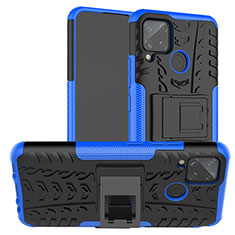 Custodia Silicone e Plastica Opaca Cover con Supporto per Realme C15 Blu