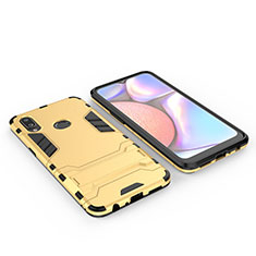 Custodia Silicone e Plastica Opaca Cover con Supporto per Samsung Galaxy A10s Oro