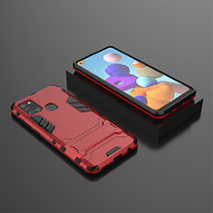 Custodia Silicone e Plastica Opaca Cover con Supporto per Samsung Galaxy A21s Rosso
