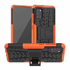 Custodia Silicone e Plastica Opaca Cover con Supporto per Samsung Galaxy A31 Arancione