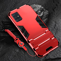 Custodia Silicone e Plastica Opaca Cover con Supporto per Samsung Galaxy A51 5G Rosso