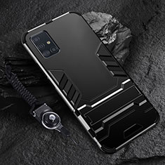 Custodia Silicone e Plastica Opaca Cover con Supporto per Samsung Galaxy A71 5G Nero