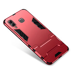 Custodia Silicone e Plastica Opaca Cover con Supporto per Samsung Galaxy A8 Star Rosso