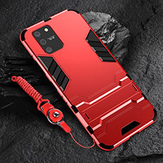 Custodia Silicone e Plastica Opaca Cover con Supporto per Samsung Galaxy A91 Rosso