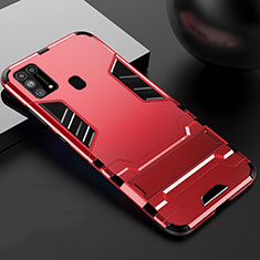 Custodia Silicone e Plastica Opaca Cover con Supporto per Samsung Galaxy M21s Rosso