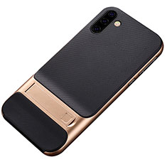 Custodia Silicone e Plastica Opaca Cover con Supporto per Samsung Galaxy Note 10 Oro