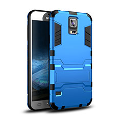 Custodia Silicone e Plastica Opaca Cover con Supporto per Samsung Galaxy S5 Duos Plus Blu
