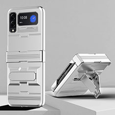 Custodia Silicone e Plastica Opaca Cover con Supporto per Samsung Galaxy Z Flip3 5G Bianco