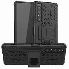 Custodia Silicone e Plastica Opaca Cover con Supporto per Sony Xperia 1 II Nero