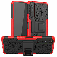 Custodia Silicone e Plastica Opaca Cover con Supporto per Sony Xperia 1 II Rosso