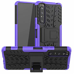 Custodia Silicone e Plastica Opaca Cover con Supporto per Sony Xperia 1 II Viola
