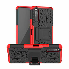Custodia Silicone e Plastica Opaca Cover con Supporto per Sony Xperia 10 II Rosso