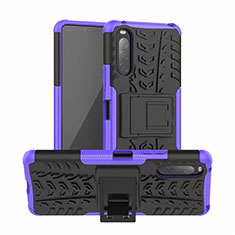 Custodia Silicone e Plastica Opaca Cover con Supporto per Sony Xperia 10 II Viola