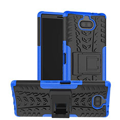 Custodia Silicone e Plastica Opaca Cover con Supporto per Sony Xperia 10 Plus Blu