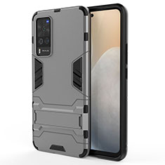 Custodia Silicone e Plastica Opaca Cover con Supporto per Vivo X60 Pro 5G Grigio