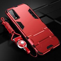 Custodia Silicone e Plastica Opaca Cover con Supporto per Vivo Y12s Rosso