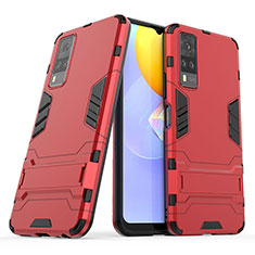Custodia Silicone e Plastica Opaca Cover con Supporto per Vivo Y53s NFC Rosso
