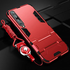 Custodia Silicone e Plastica Opaca Cover con Supporto per Xiaomi Mi 10 Pro Rosso